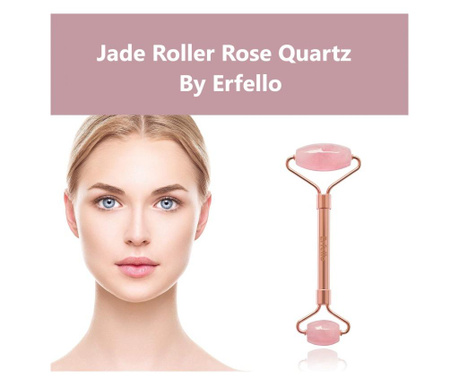Rola Rose Quartz by Erfello pentru masaj facial si corporal, Tratament facial, antirid, anticearcane, antistres, lifting - Rose