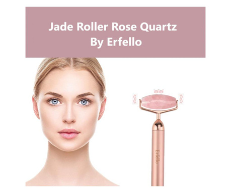 Rose Quartz Roller 2in1 By Erfello cu Vibratii ERFELLO pentru masaj facial si corporal, Lifting, Tratament facial - Rose Quartz,