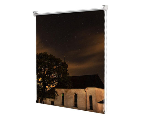 Roleta Art Shade tip Jaluzea cu Rulou si Sistem Inclus Urban, Biserica noaptea , Latime 95 cm x Inaltime 250 cm