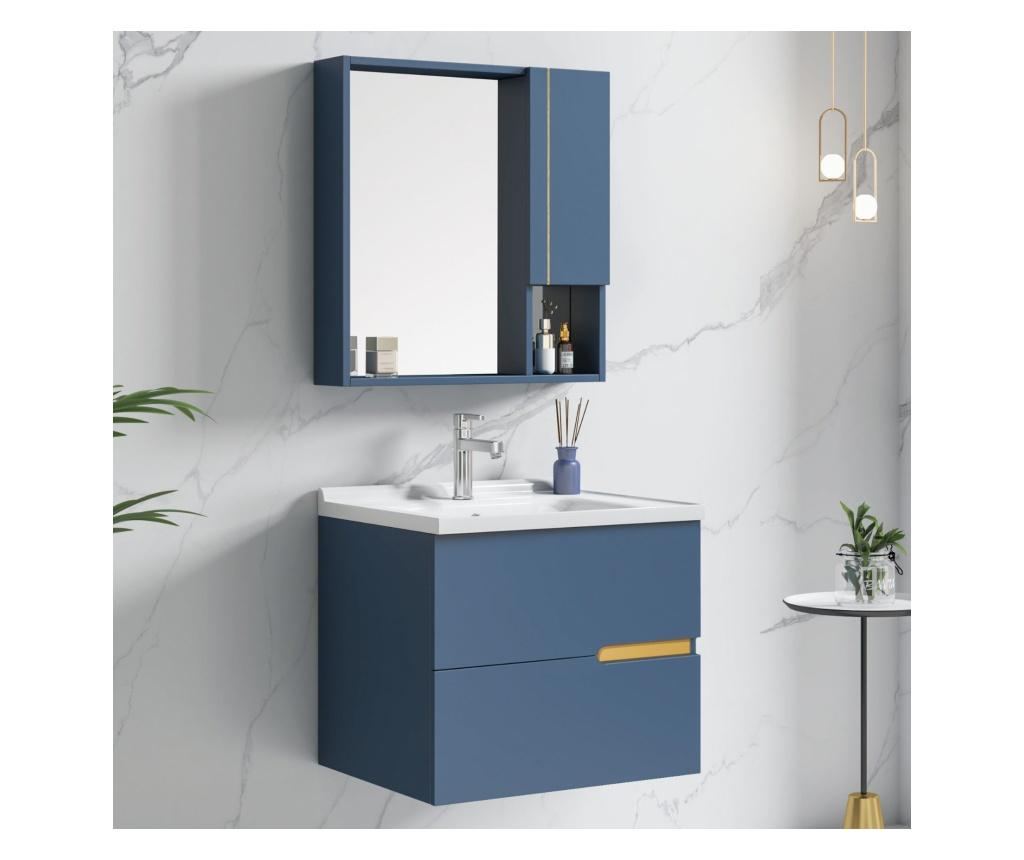 Set dulap lavoar si dulap cu oglinda Maison Mex, placaj, albastru