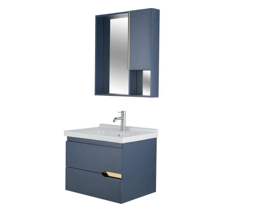 Set dulap lavoar si dulap cu oglinda Maison Mex, placaj, albastru