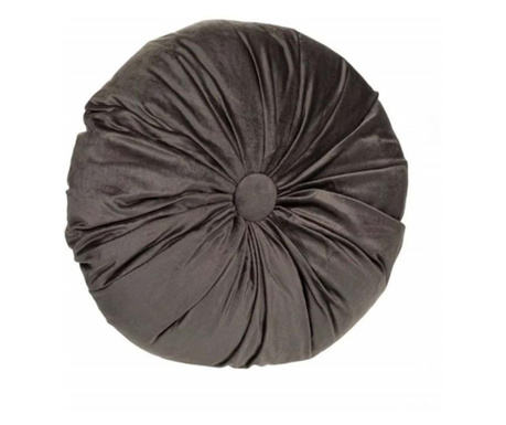 Perna decorativa rotunda Pufo din catifea cu buton, model Deluxe velvet, pentru canapea, pat, fotoliu, gri