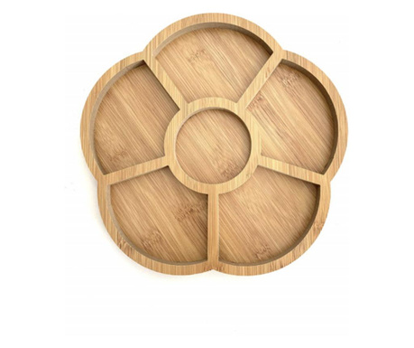 Platou din lemn pentru servire cu 6 compartimente, 24 cm