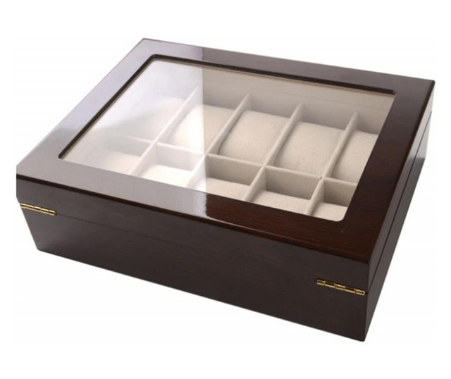 Дървена кутия за съхранение и организация 10 часовника, модел Pufo Premium, тъмно кафяв