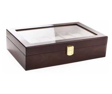 Дървена кутия за съхранение и организация 12 часовника, модел Pufo Premium, тъмно кафяв