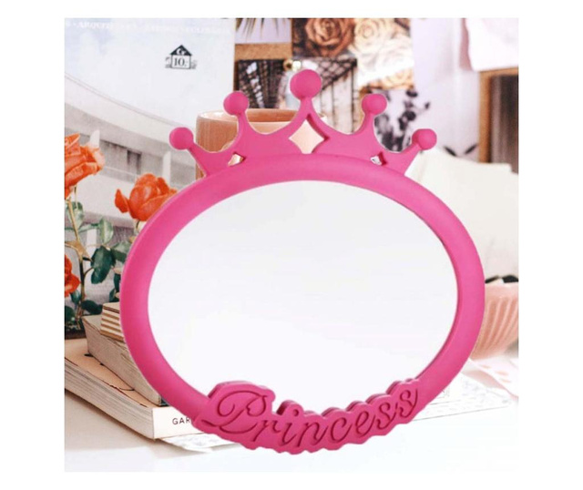 Oglinda decorativa ovala Princess pentru fetite, 25 x 25 cm, roz