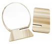 Oglinda rotunda pentru cosmetica cu suport din lemn, 18 cm