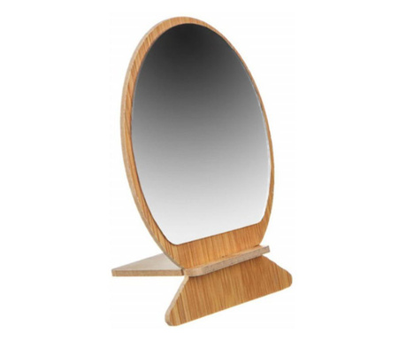 Кръгло козметично огледало с дървена опора, 18 см, тъмно кафяво