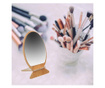 Oglinda rotunda pentru cosmetica cu suport din lemn, 18 cm, maro inchis