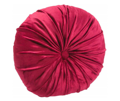 Perna decorativa rotunda Pufo din catifea cu buton, model Romantic velvet, pentru canapea, pat, fotoliu, rosu