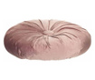 Perna decorativa rotunda Pufo din catifea cu buton, model Cuteness velvet, pentru canapea, pat, fotoliu, roz