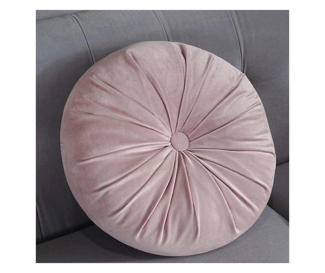 Perna decorativa rotunda Pufo din catifea cu buton, model Cuteness velvet, pentru canapea, pat, fotoliu, roz