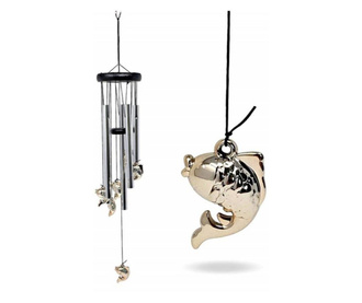 Вятърен чан с 5 метални звукови тръби, Класически модел с риби, За дома или градината