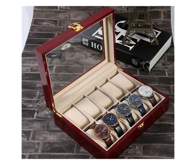 Cutie caseta din lemn pentru depozitare si organizare 10 ceasuri, model Premium