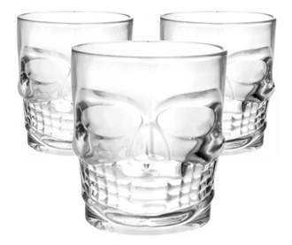Set 3 pahare din sticla, forma de craniu, ideale pentru whisky, 270 ml, Pufo