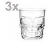 Set 3 pahare din sticla, forma de craniu, ideale pentru whisky, 270 ml, Pufo