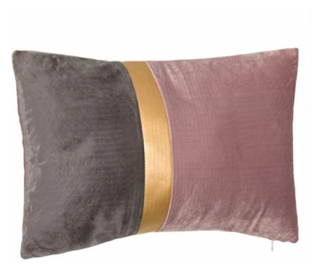 Двуцветна кадифена декоративна възглавница с цип, розова / сива, 30 х 50 см