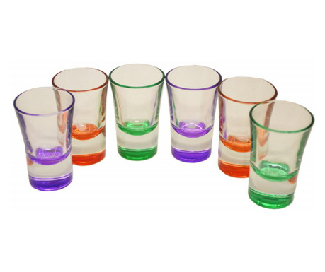 Комплект от 6 стъклени чаши, С цветно дъно, За шотове, 34 мл