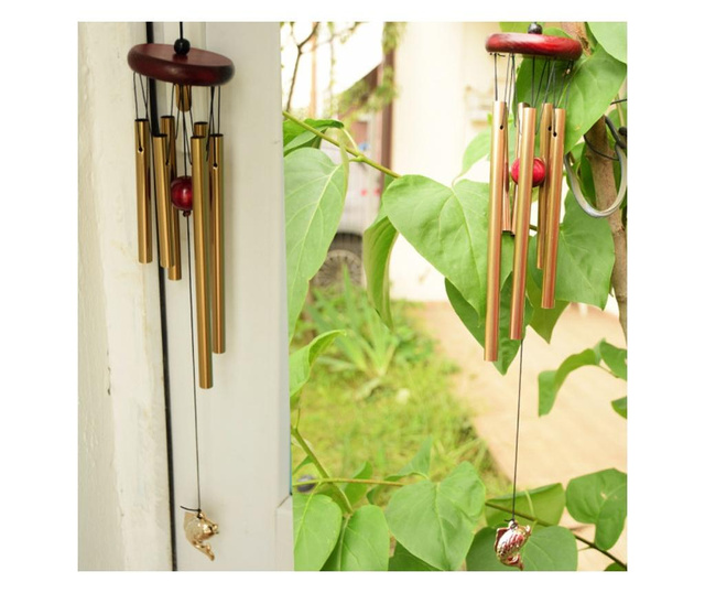 Clopotel de vant cu 6 tuburi sonore metalice pentru casa sau gradina, model Feng-Shui cu pestisor