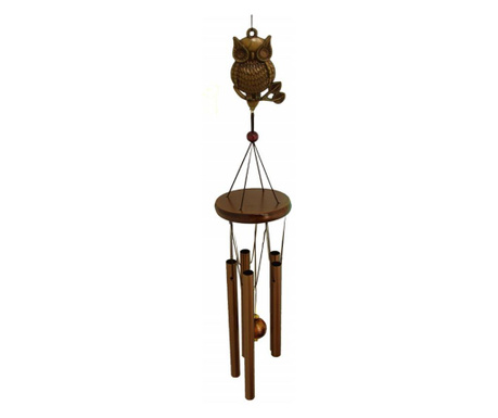 Clopotel de vant cu 5 tuburi sonore metalice pentru casa sau gradina, model feng-shui cu bufnite