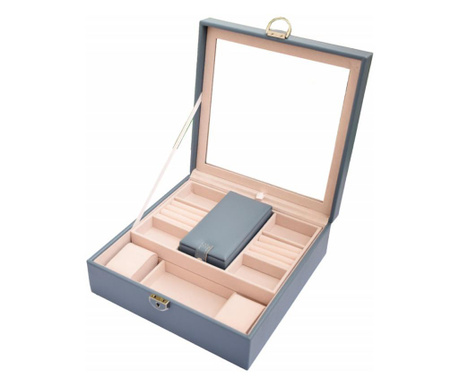 Pufo Glamour елегантна кутия с огледало за съхранение и организация на бижута, синя