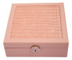Cutie caseta eleganta Pufo Glamour cu oglinda pentru depozitare si organizare bijuterii, roz