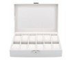 Cutie caseta eleganta depozitare cu compartimente pentru 12 ceasuri, model Premium cu cheita, alb, Pufo