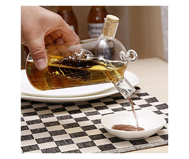 Recipient oliviera din sticla 2 in 1 Pufo pentru lichide, ulei, otet, 360 ml, forma strugure, transparent
