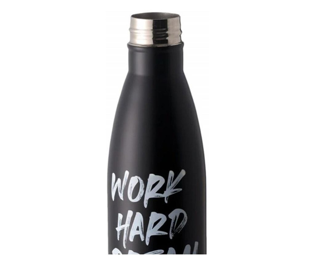 Pufo Work Hard метална термо бутилка за напитки, изотермична, 500 мл, черна