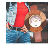 Елегантен дамски часовник Rebirth, дървен циферблат, специален модел, тъмно кафяв