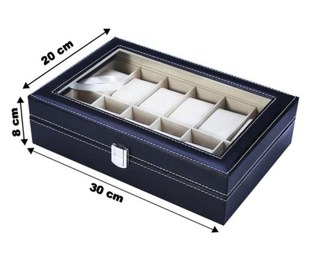 Cutie caseta eleganta depozitare cu compartimente pentru 12 ceasuri, negru