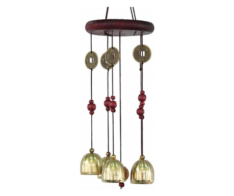 Clopotel de vant cu clopotei si monede aurii pentru noroc si prosperitate, model Feng-Shui
