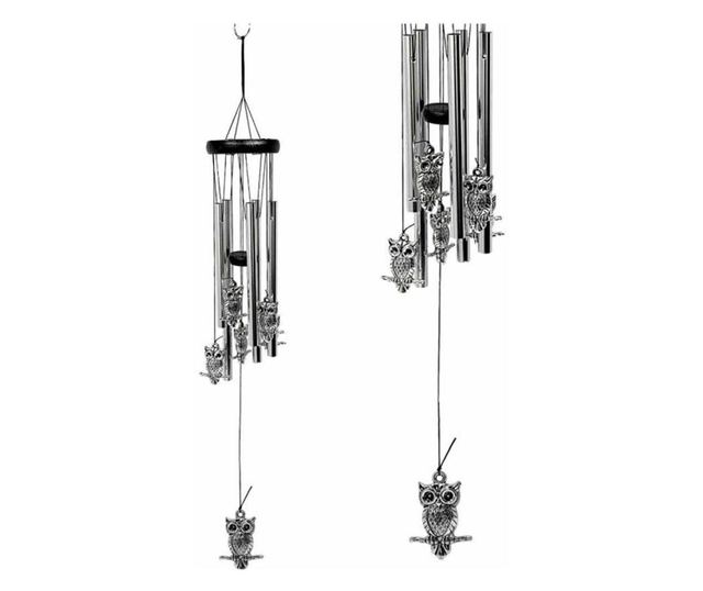 Clopotel de vant cu 5 tuburi sonore metalice pentru casa sau gradina, model clasic cu bufnite