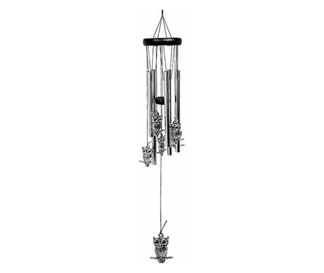 Clopotel de vant cu 5 tuburi sonore metalice pentru casa sau gradina, model clasic cu bufnite