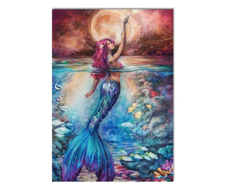 Tablou cu rama de lemn 884, Sirena in Ocean, Pictura cu Diamante, Goblen cu pietre 5D, 40 x 50 cm