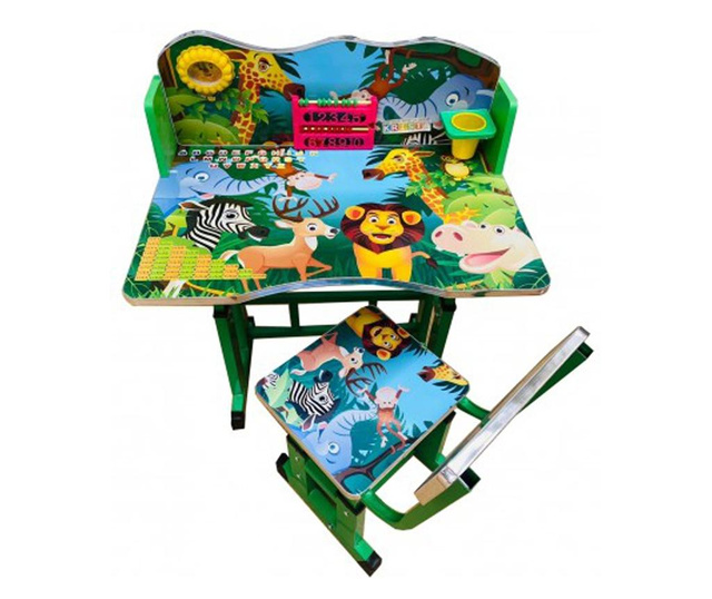 Birou cu scaun pentru copii, reglabile, cadru metalic si lemn, verde, Jungla B6 - Krista