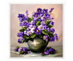 Tablou cu rama de lemn HAVX, Vaza cu Violete, Pictura cu Diamante, Goblen cu pietre 5D, 40 x 50 cm