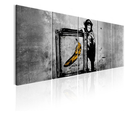 Tablou canvas 5 piese - Banksy: Maimuta cu cadru - 225x90 cm