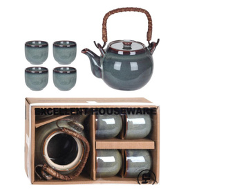 Set ceramic pentru servire ceai, ceainic si 4 canite