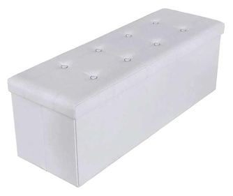 Taburet,110x38x38 cm,spatiu de depozitare,piele ecologica,alb