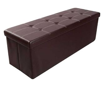 Taburet,110x38x38 cm,spatiu de depozitare,piele ecologica,maro cafeniu
