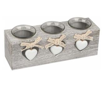Suport decorativ pentru 3 lumanari Pufo Vintage Heart, 24 x 8 cm