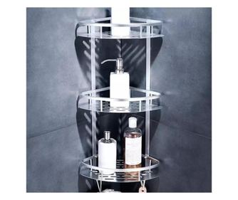 Etajera de colt Erfello pentru baie 3 in 1 cu sistem de prindere cu adeziv sau surub, foarte practica pentru baie, din Aluminiu