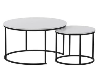 Kerek dohányzóasztal szett, 2 db, fehér - BELIER