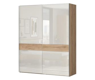 Tolóajtós magasfényű gardróbszekrény, 182x224 cm, törtfehér-diófa - ALIZE