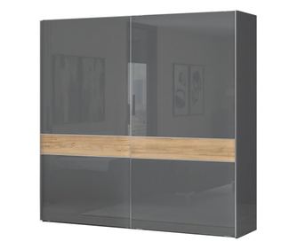 Tolóajtós magasfényű gardróbszekrény, 230x224 cm, antracit-tölgy - BISE