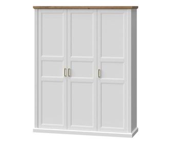 Háromajtós gardróbszekrény, ruhasínekkel és polcokkal, fehér-diófa - ALABAMA