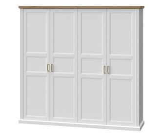 Négyajtós gardróbszekrény, ruhasínekkel és polcokkal, fehér-diófa - ALABAMA