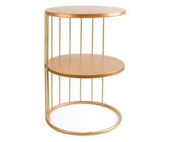 Fém kerek kisasztal, polccal, arany - MEDUSE