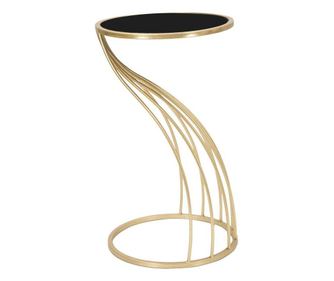 Kerek lerakóasztal, hajlított lábbal, 35 cm, arany-fekete - ARPEGE